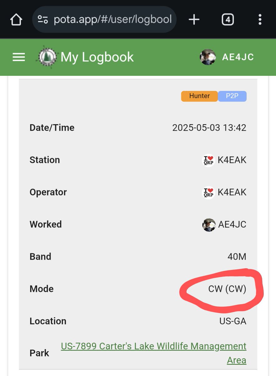 First POTA CW contact