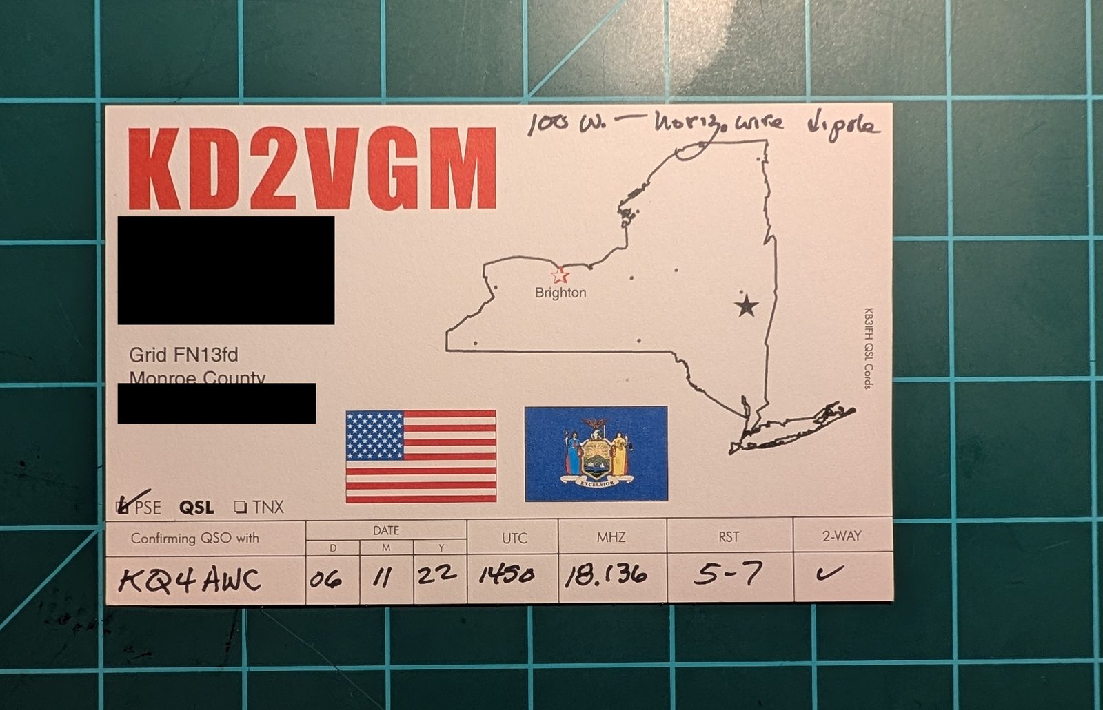 QSL card from KD2VGM