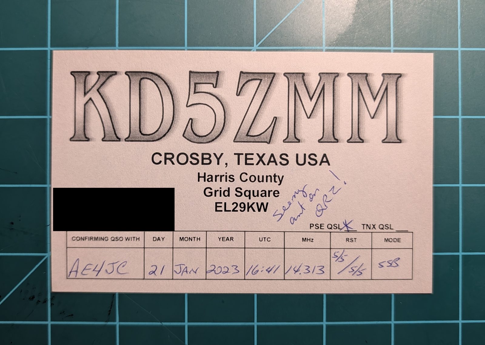 QSL card from KD5ZMM