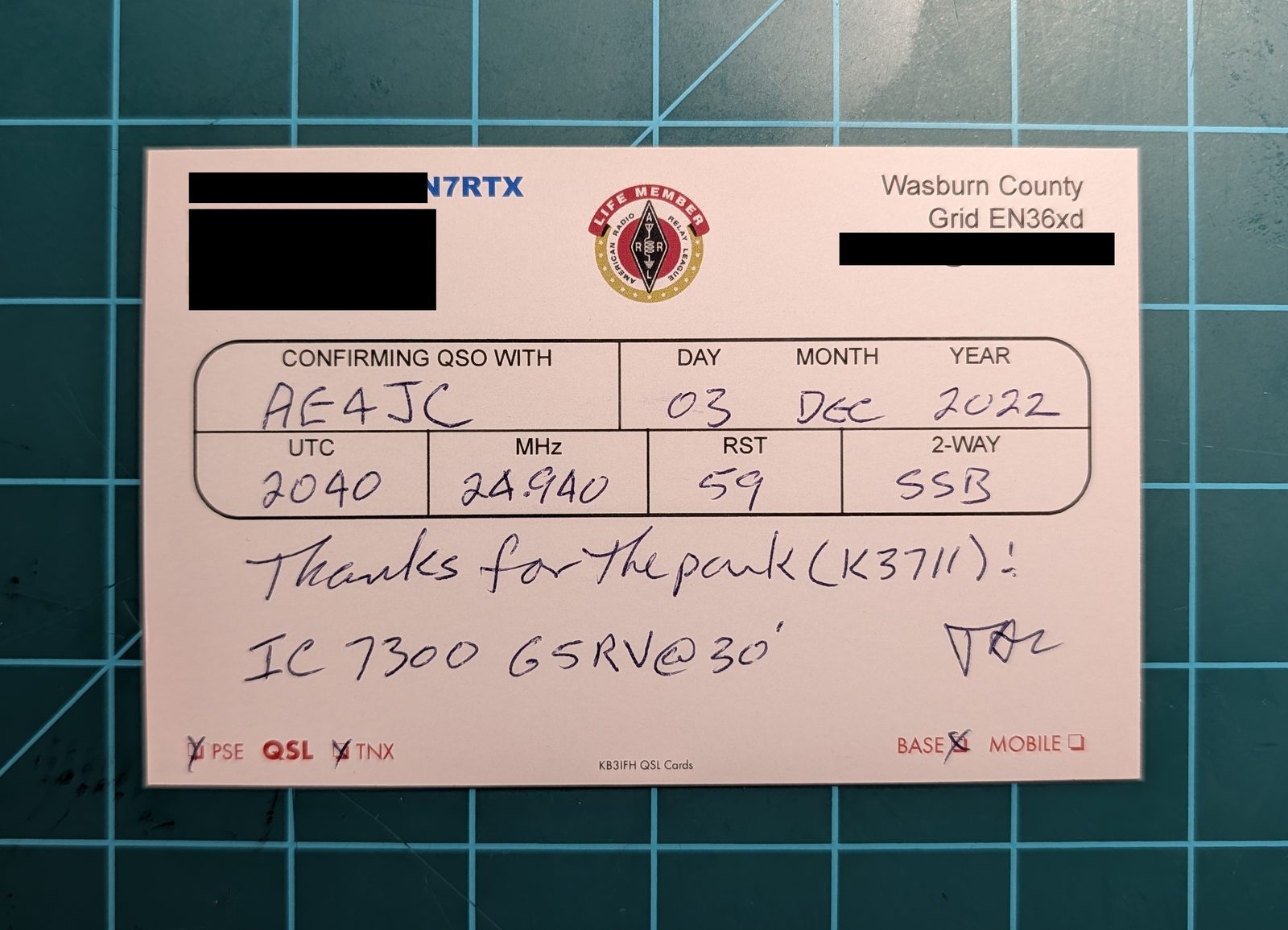 QSL card from N7RTX