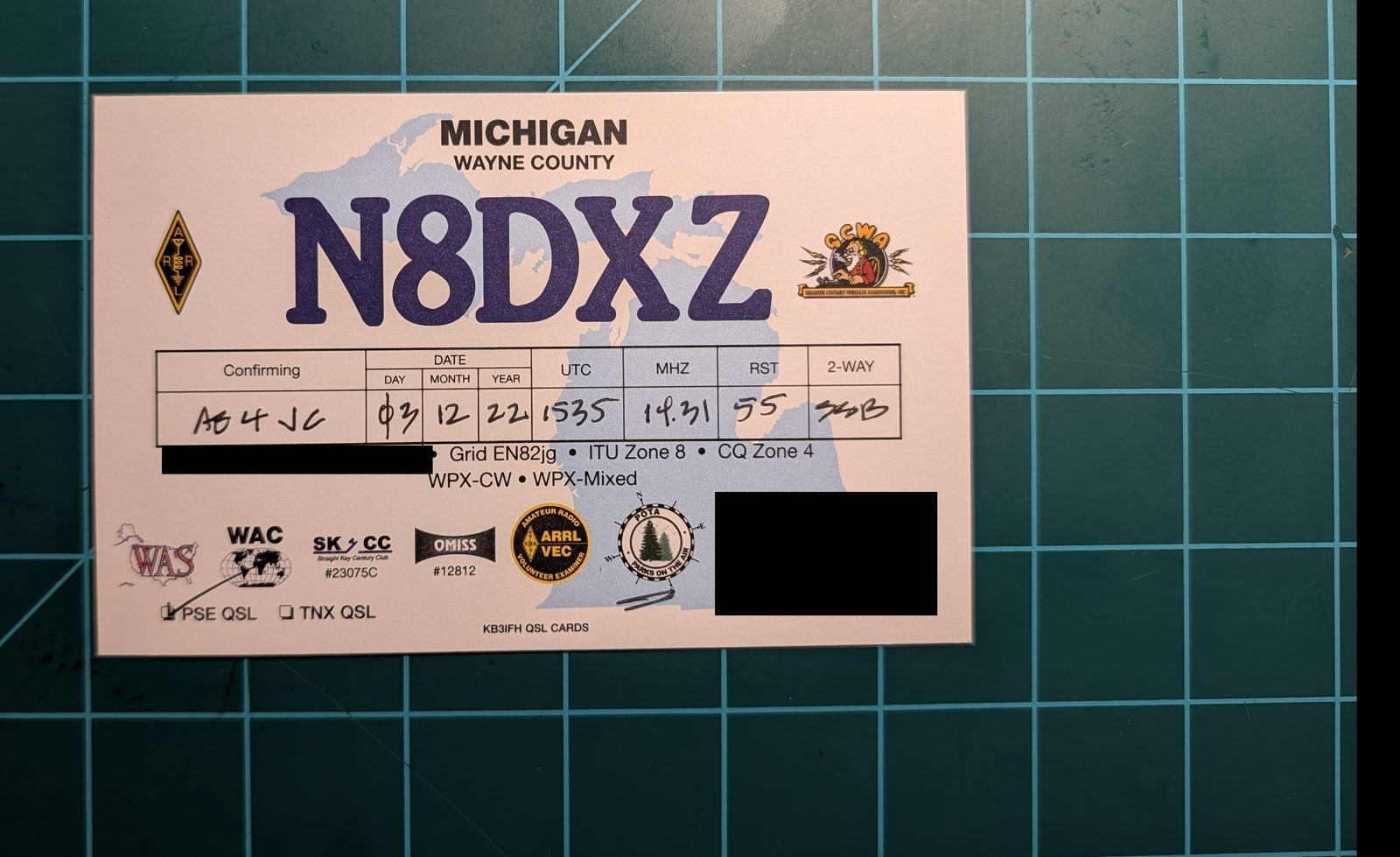 QSL card from N8DXZ