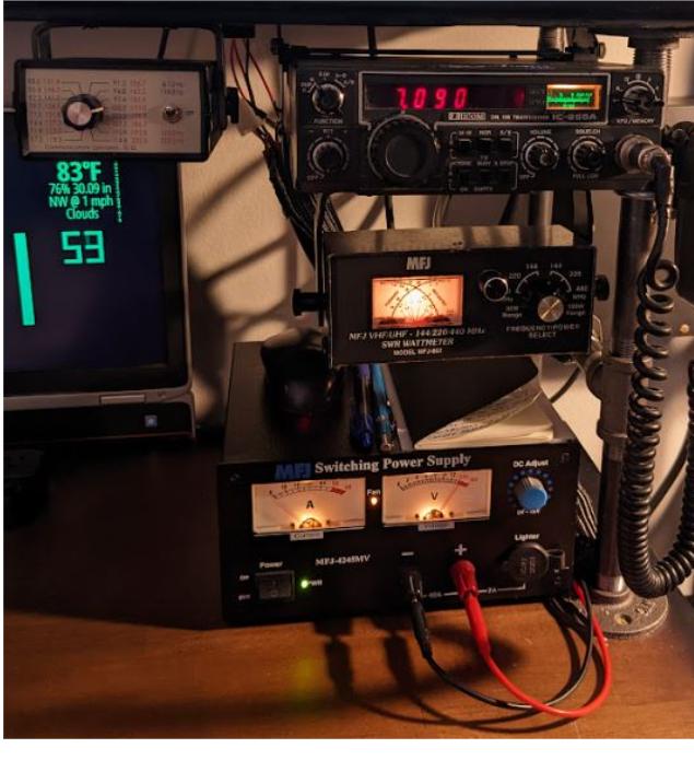 ICOM IC-255A with the TE-32 tone unit and MFJ SWR meter/power supply
