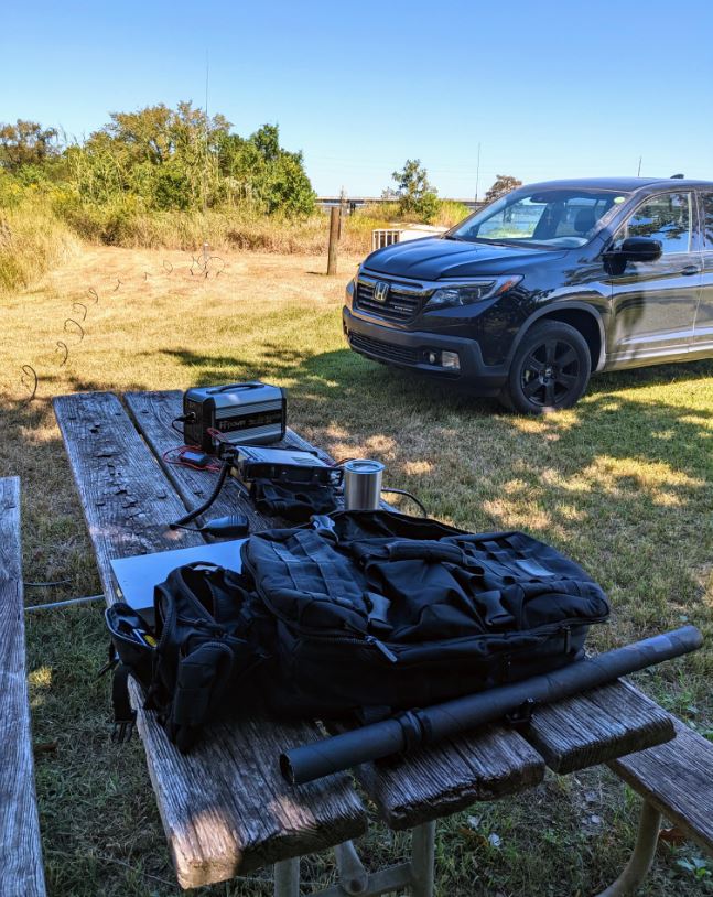 POTA field setup on a picnic table